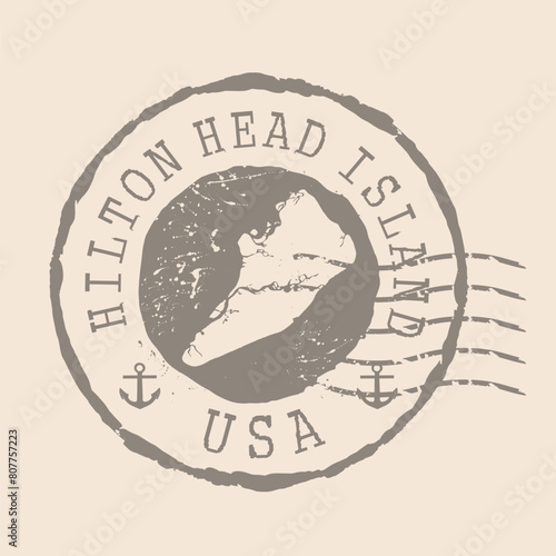 Stamp Postal of Hilton Head Island. Map Silhouette rubber Seal. Design Retro Travel. Seal Map of Hilton Head Island grunge for your design. United States. EPS10