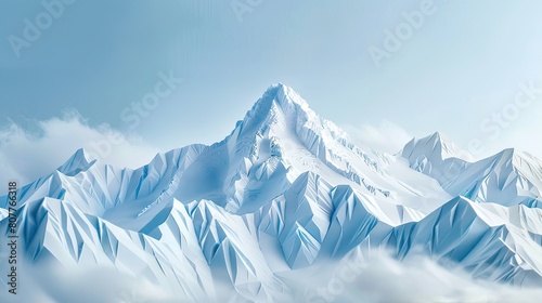 A papercut scene of a snow-capped mountain losing its snow, replaced by bare paper peaks, highlighting global warming impacts.