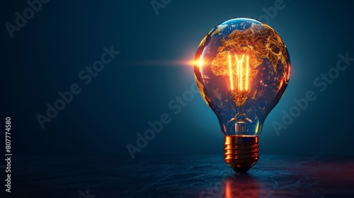 Creativity and Design: A 3D vector illustration of a lightbulb with a globe inside