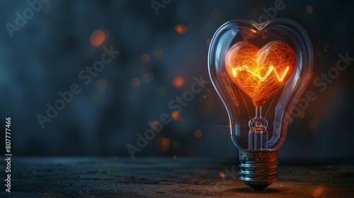 Inspiration and Motivation: A 3D vector illustration of a lightbulb with a heart filament
