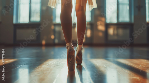 Rear view of the slender beautiful legs of a ballerina