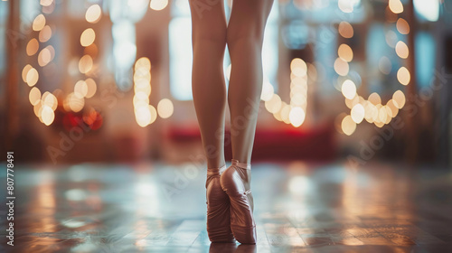 Rear view of the slender beautiful legs of a ballerina