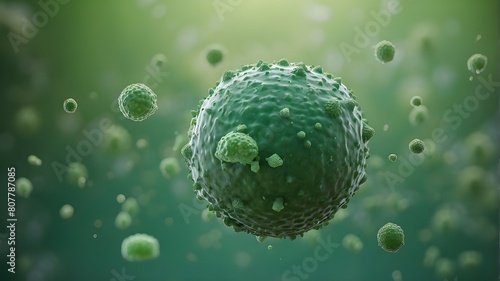 The norovirus floating against a green backdrop