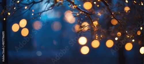 Blurred christmas tree lights in the city night background 