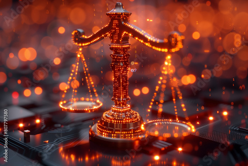 Law concept. Compliance, regulation, standard , business policy and responsibility for guarding against unintended bias in machine learning algorithms, 3D illustration