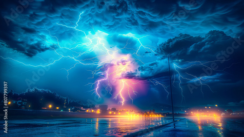 strong night lightning storm pattern repeating background