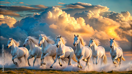 White horses racing through the clouds