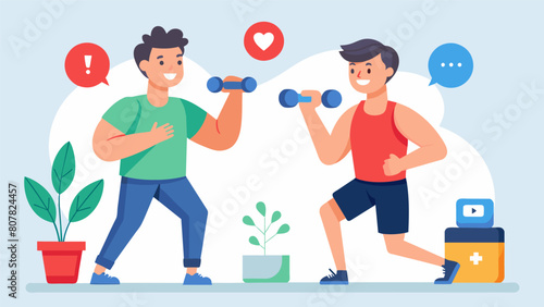 Two health vloggers compare their favorite lowimpact exercises debating which is the most effective for toning and strengthening muscles.. Vector illustration