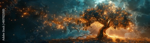 An artistic rendition of the tree of knowledge, its branches adorned with bright, glowing spheres, symbolizing the spread of knowledge 8K , high-resolution, ultra HD,up32K HD