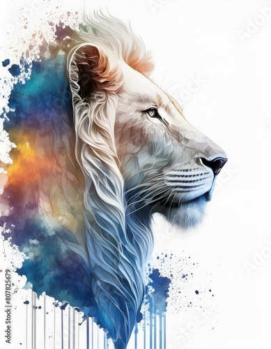 Silhouette de lion sur fond blanc avec espace de copie - vue rapprochée de la tête de profil