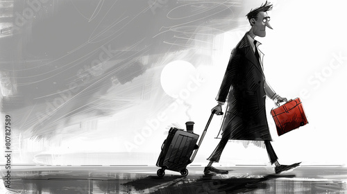 Business Traveler: Minimalist Black and White Illustration