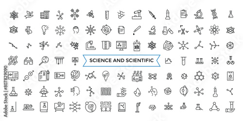 Science and scientific activity icon set. minimal line web icon set. Outline icons pack. Icon collection. Editable vector icon and illustration.