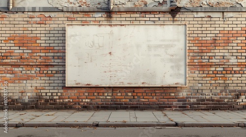 blank billboard on brick wall with focus on texture, neglect forgotten lost empty void