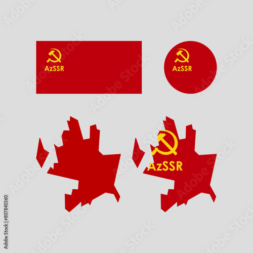 Azerbaijan 1937 Soviet national map and flag vectors set....