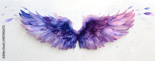 Angel wings, modern, colorful and arty interpretation of angel mythology, watercolor painting. A magic inspiration, beautiful mystic wall art, poster, tattoo template etc.