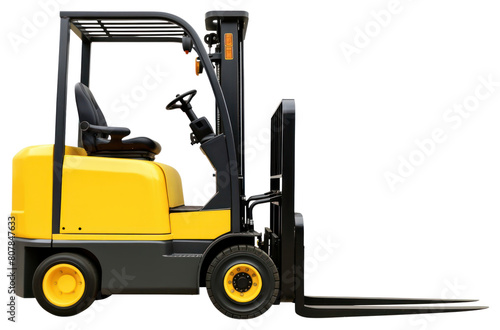 PNG Electric forklift white background delivering equipment.