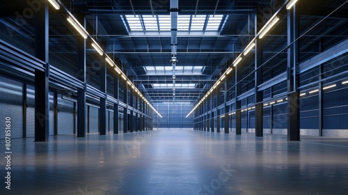 Long exposure of a vacant warehouse aisle, highlighting the scale and scope of modern industrial storage