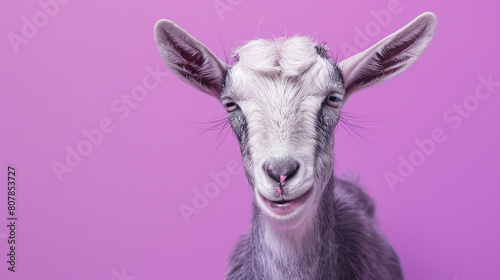 Eid ul Adha concept, A beautiful, cute goat against a mesmerizing purple background. Eid celebration