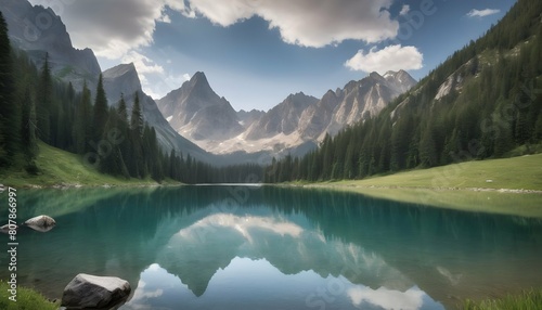 A serene mountain lake nestled among towering peak upscaled 6