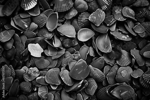 black and white background with different seashells
