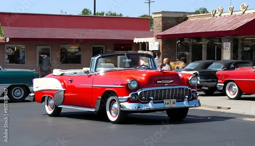 A 1950s chevy bel air convertible parked at a driv upscaled 7
