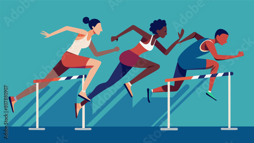 As they approach the final stretch the elite hurdlers dig deep and find that extra burst of energy to propel them over the hurdles.. Vector illustration