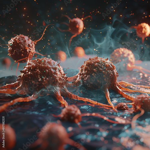 3d concept of kills cancer cells by scientific treatment