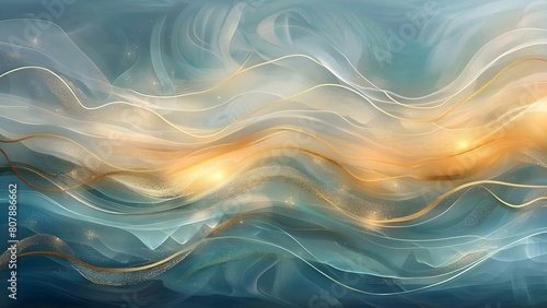 Whimsical ocean waves painting with teal gold swirls for childrens book. Concept Ocean Waves, Children's Book, Whimsical Art, Teal Gold Swirls, Painting