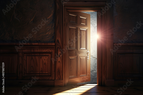 Open door with keys , new home concept metaphorical journey of stepping into a new home.