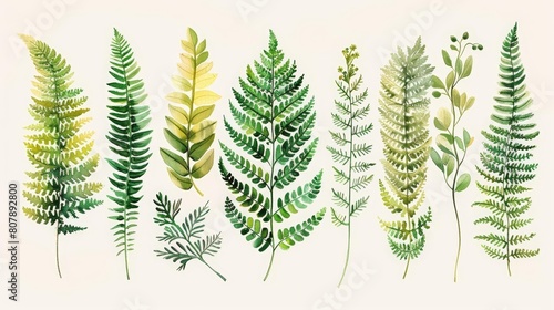botanical illustration of ferns on a isolated background
