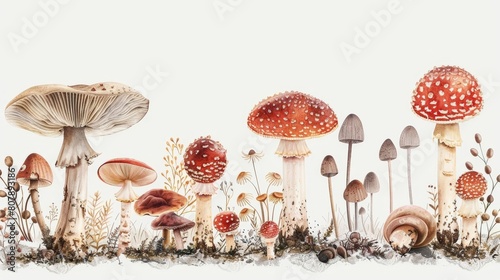 botanical illustration of fungi species on a isolated background