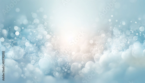 A serene and airy abstract background featuring a soft, ethereal blur of light orbs predominantly in shades of white with subtle hints of light blue