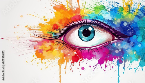 A colorful eye with a rainbow colored frame