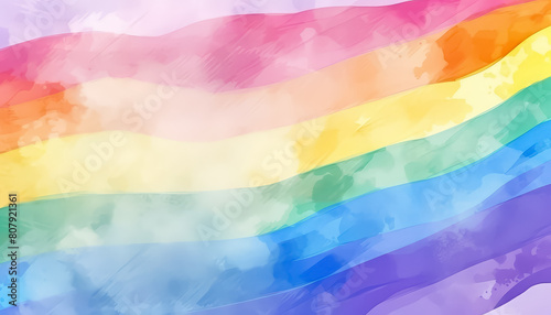A colorful painting of a rainbow with a rainbow flag in the middle