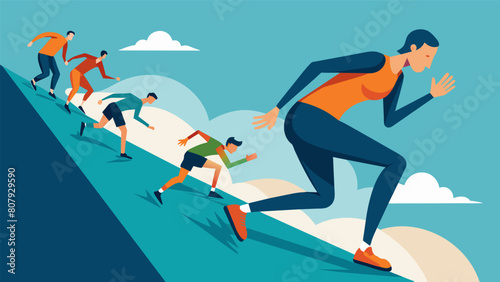 An intense moment during the marathon as skaters approach a steep incline and push through the burn in their muscles to conquer the hill.. Vector illustration