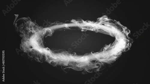 Modern smoke circle ring cloud effect. 3D realistic fog line swirl art for vapers and hookah enthusiasts.