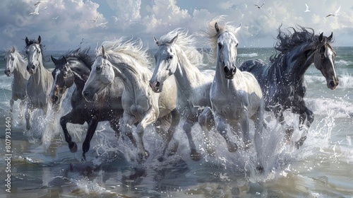 Craft an image of horses depicted in a stunning artwork