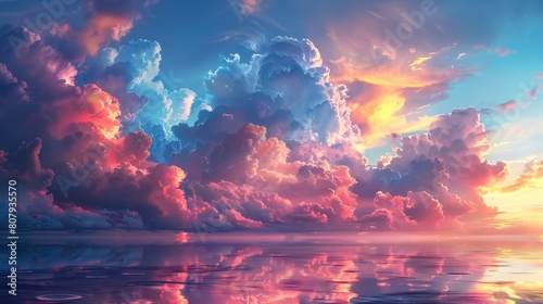 Craft an image of paradise where artists gather to paint the ever-changing cloudscape