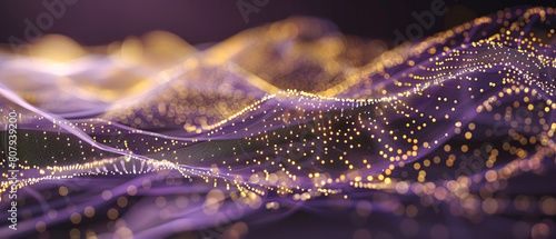 Abstract digital tendrils in shades of lavender and gold, connecting points in a high-tech communication network.