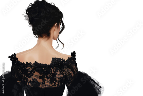 illustration of a beautiful young woman in long black dress