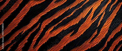  Black and Orange Tiger Stripe Pattern, A black tiger stripes pattern background with orange and black stripes for makeup design or print on fabric, a textile texture with striped