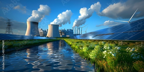 Transform 3D model of nuclear plant to renewable energy source illustration. Concept Renewable Energy Transition, Nuclear to Solar, Sustainable Power Generation, Eco-Friendly Technologies
