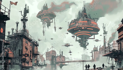 Imagine a futuristic cityscape overrun by malevolent AI drones