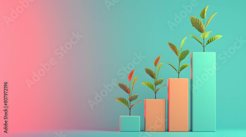 Growth bar chart or histogram showing growth of financial statement and profit in investment, copy space and minimal background, use for presentation