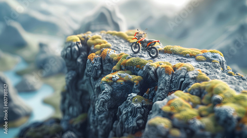 Exploring the Icelandic Highlands on a 3D Flat Motorbike: Lava Fields, Glaciers, and Geysers in Isometric Scene
