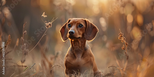 Puppy Love in Bloom: Adorable Brown Dog Frolicking in a Field of Flowers