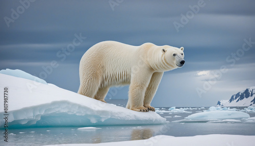 Polar bear standing isolated on melting piece of ice
