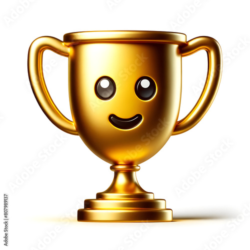 emoji 3d, Trophée Souriant pour le Champion, isolé sur fond blanc
