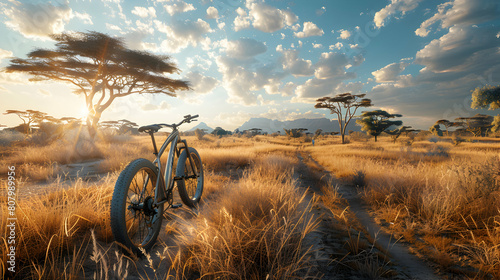 Biking Adventure: Cyclist in Kenyan Savanna with Wildlife Views