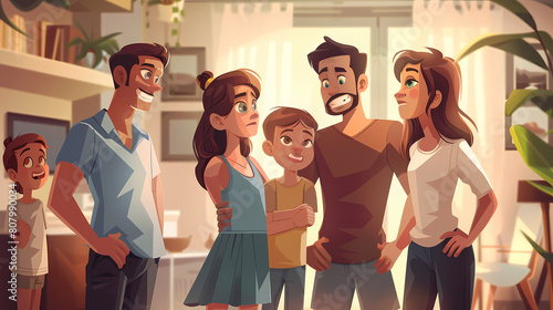 Family during a quarrel at home with parents swearing vector illustration